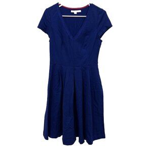 Womens BODEN short cap sleeve V neck fit Pleated flare dress Size 6 Regular blue
